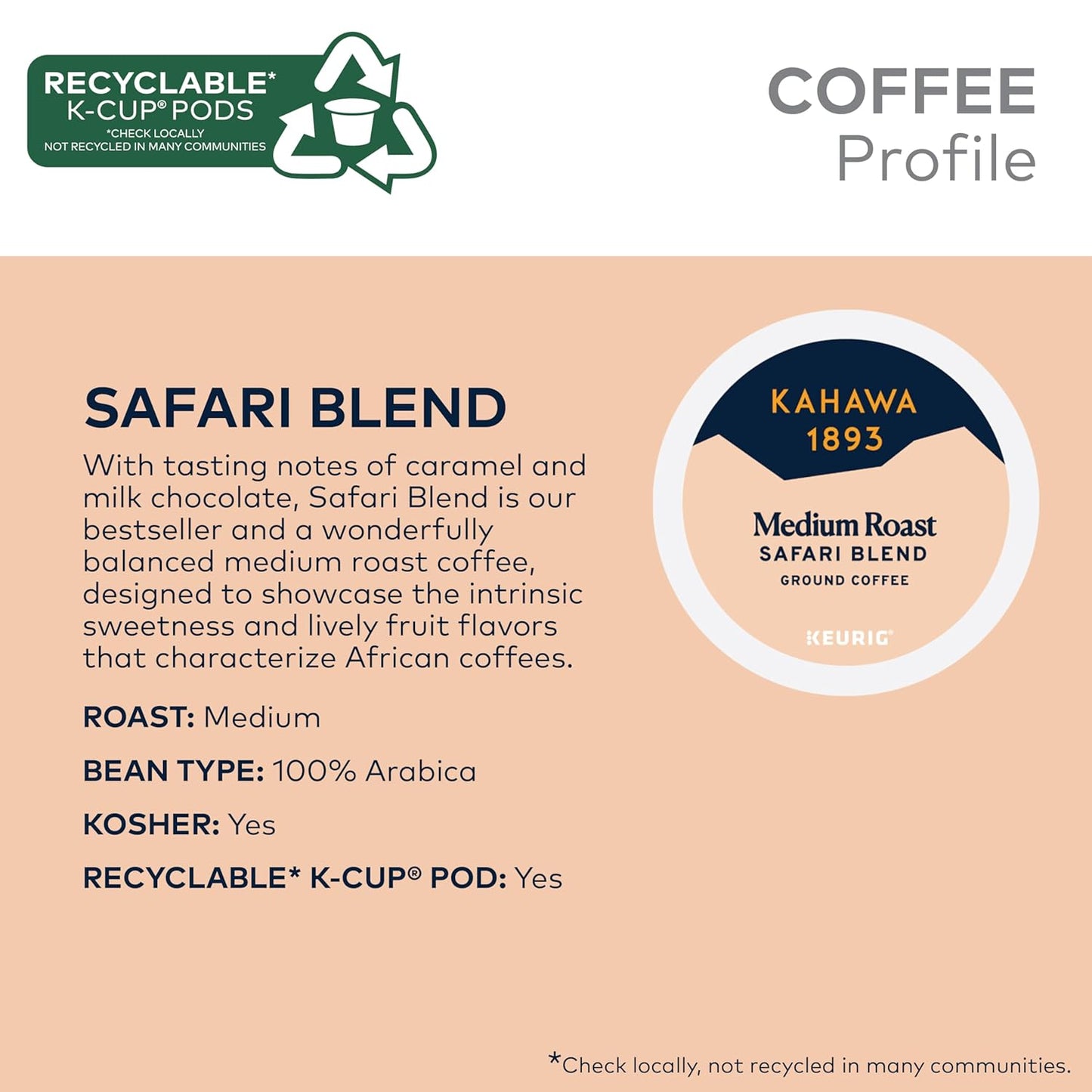 Kahawa 1893 Medium Roast Coffee K-Cup Pods Safari Blend (60 Count) - As Seen on Shark Tank, High Antioxidants, Naturally Sweet, Organically Grown & Cultivated, Ethically & Sustainably Sourced