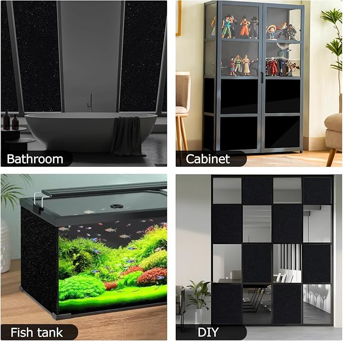 HIDBEA Blackout Window Film,100% Light Blocking Room Darkening Window Privacy Film,Frosted Glass Window Film Heat Control, Removable Window Cover Tint for Day Sleep (Black,17.7in x 6.5ft)