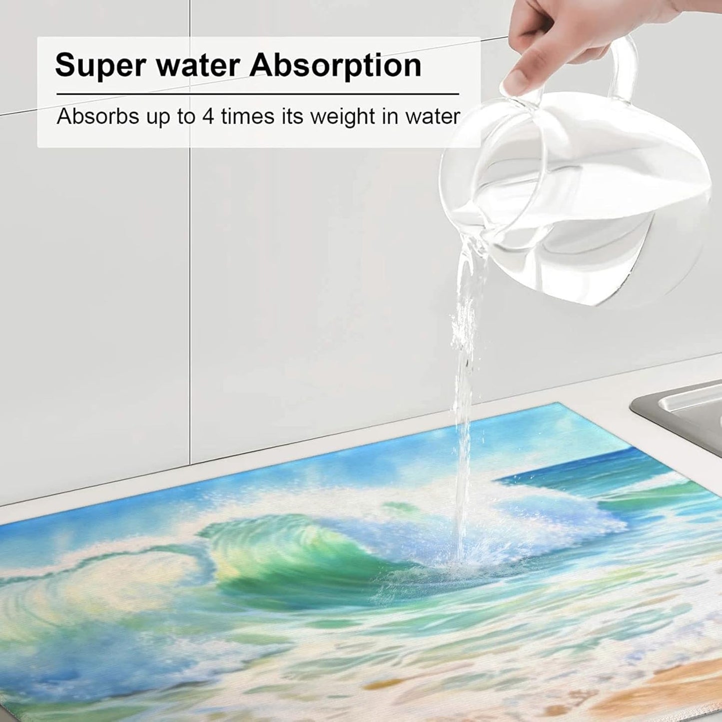 Large Dish Drying Mats For Kitchen Counter Microfiber Kitchen Drying Mat XL Draining Pad Absorbent Quick Drying Dish Mat 18x24 Inch - Beach