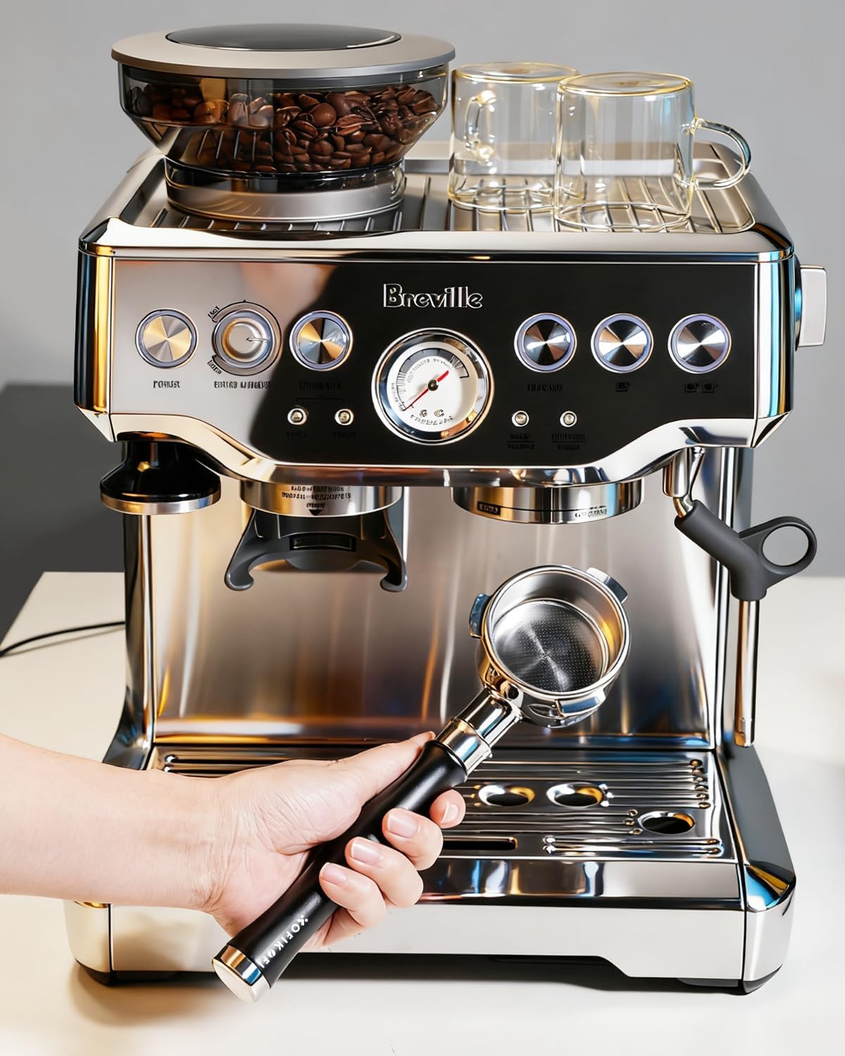 54mm Bottomless Portafilter, 3 Ears Bottomless Naked Portafilter Compatible with Breville/Sage Barista Express BES870/876/878/880/881/450/500/810/840, with Puck Screen and 18g Filter Basket