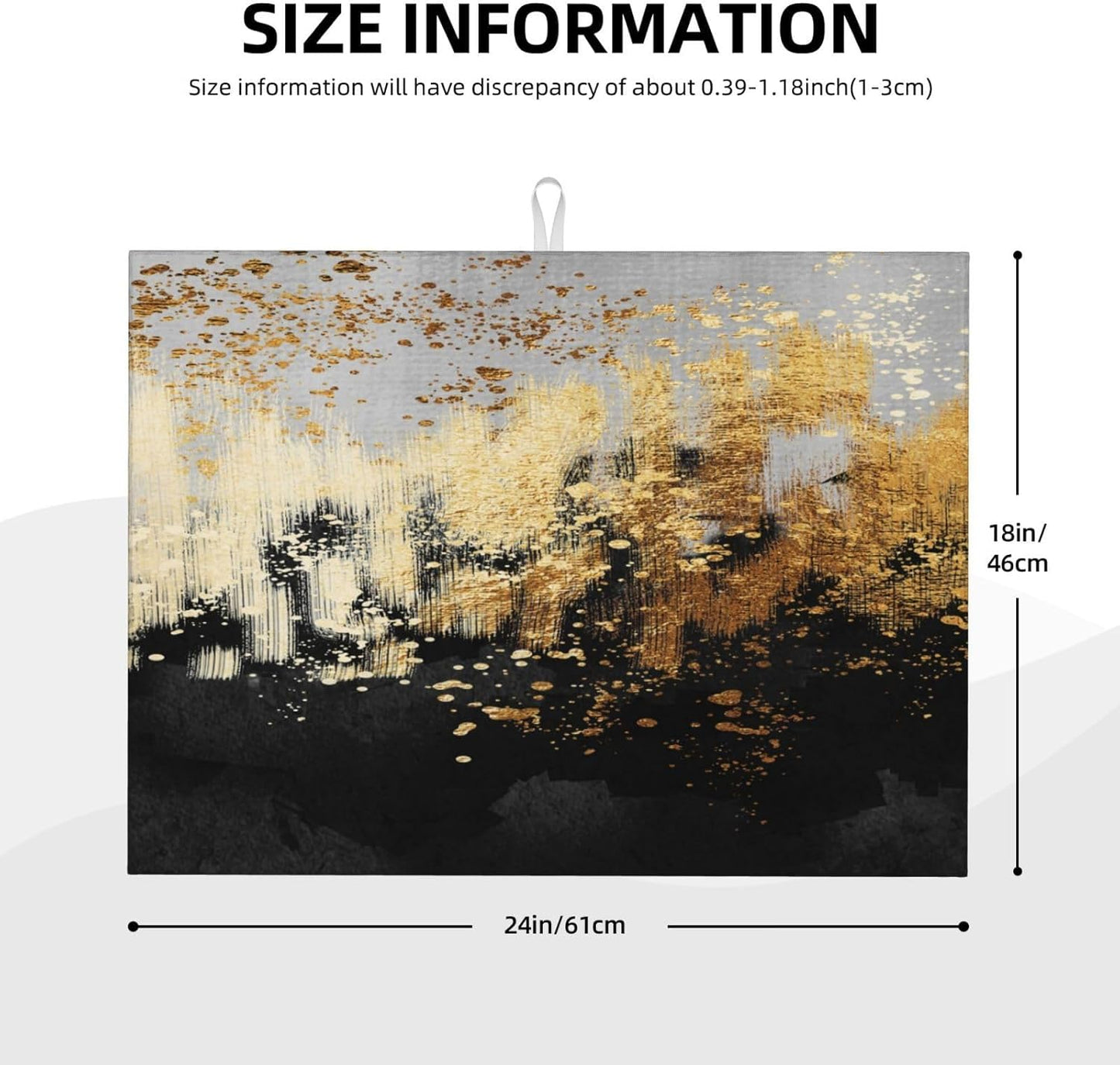 Black Gold Art Splash Dish Drying Mat for Kitchen Counter, Absorbent Microfiber Abstract Modern Drying Pad, Luxury Decorative Foldable Kitchen Mat for Sink & Coffee Bar, Black Home Decor, 18 x 24 inch