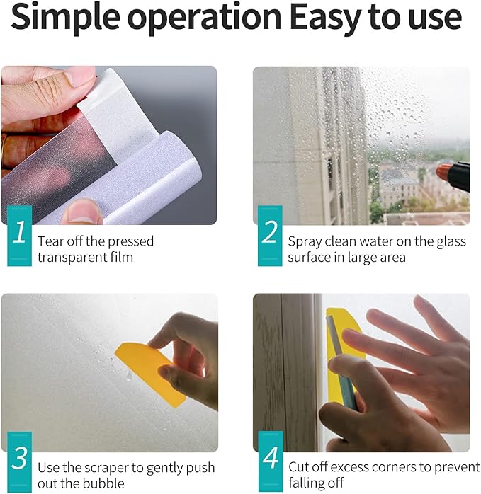 Frosted Glass Window Privacy Film Decorative, Bathroom Privacy Film for Glass Windows Cover, Static Cling, Removable, Reusable, Anti-UV, Anti-Glare, Heat Blocking, (Flash Point Pure,35.4X157.4Inch)