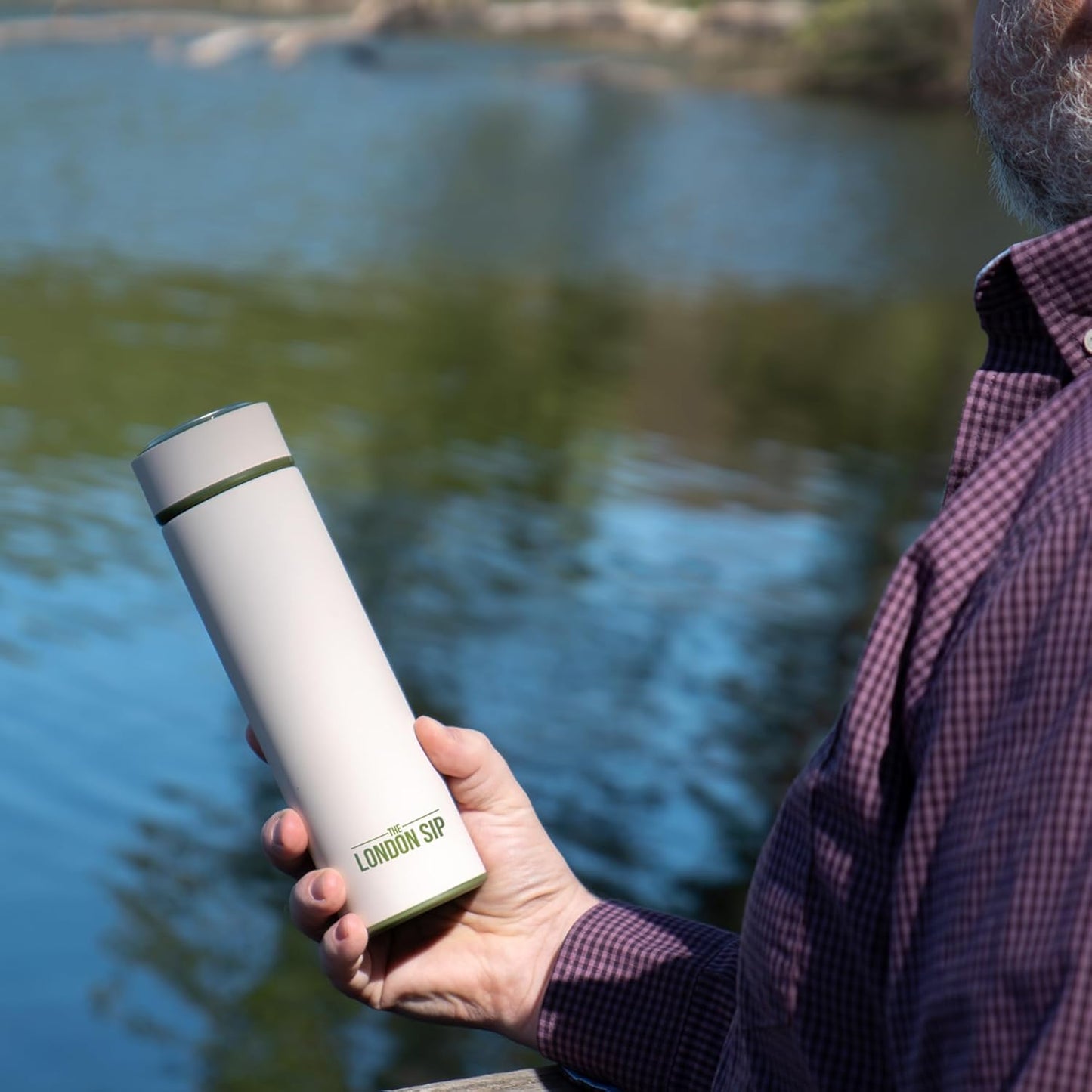 London Sip 16.9 oz Multi-Purpose Tea Infuser Mug – Fruit Infuser Water Bottle for Hot and Cold – Double Wall Stainless Steel Insulated, Safari Beige