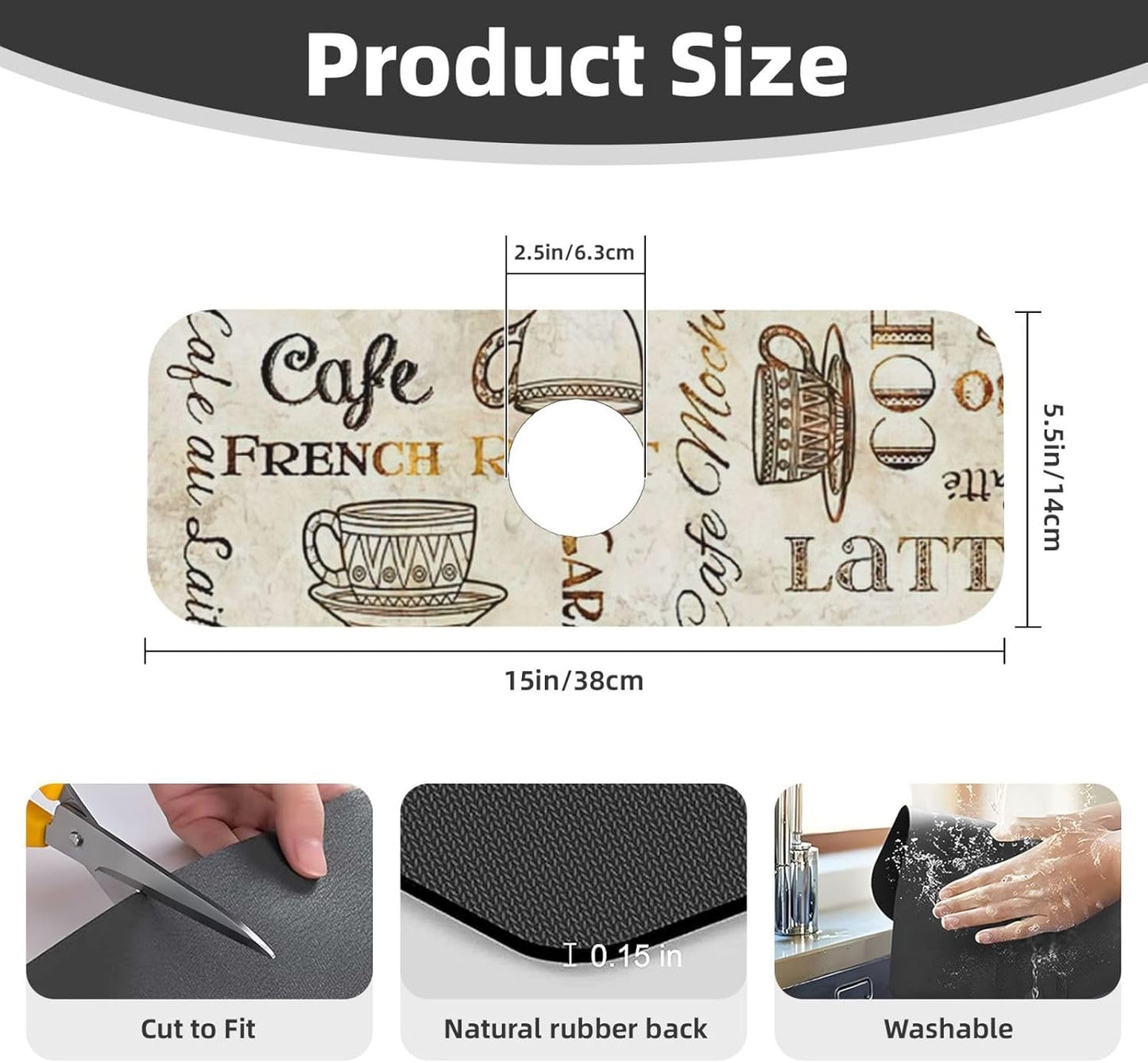 2Pcs Dish Drying Mats Faucet Mats Sets Large Size Coffee Mats Sink Faucet Mat Splash Guard for Kitchen Counter Bathroom Sink Coffee Bar Kitchen Decor (Retro Coffee, 18"x24" 15" x 5.5"Set)