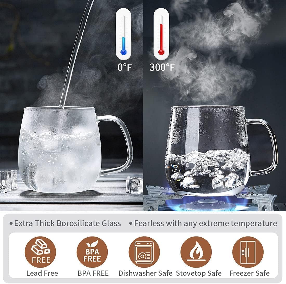 Glass Teacups 4 Pack Glass Tea Cup with Infuser and Lid, 17.6oz/520ml Large Borosilicate Teacup,Tea Clear Mug Cup for Loose Leaf Blooming Tea, Microwave & Dishwasher Safe