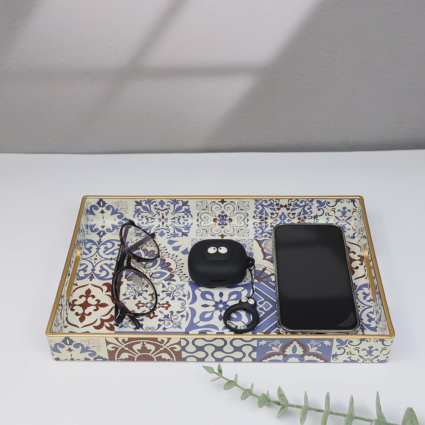 Spsyrine Bathroom Vanity Tray with Handles for Dresser Tops, Countertop, Perfume Decorative Tray, 11.8” * 7.87” *1.37” C1