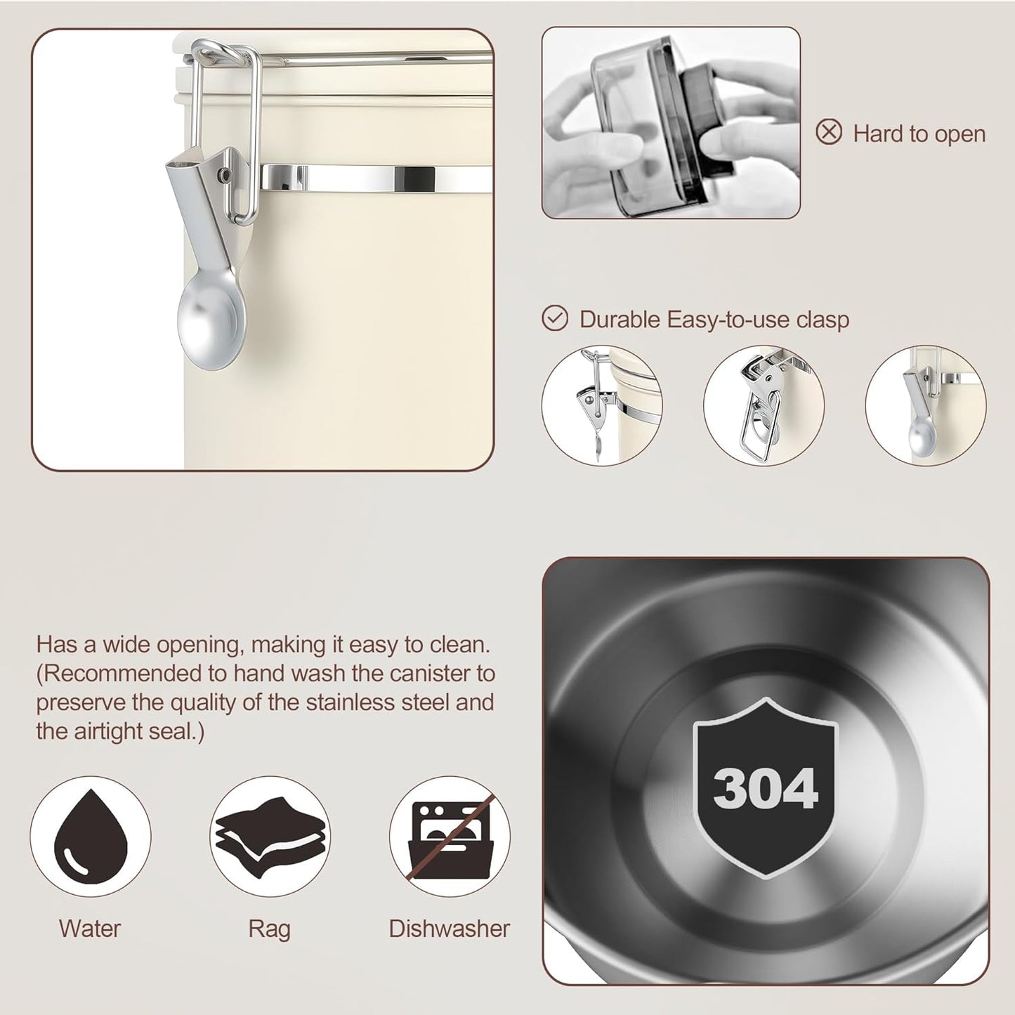 ShanSon Coffee Canister Airtight Coffee Container Stainless Steel Coffee Bean Storage Container with Scoop Coffee Canister for Beans Grounds Sugar Flour Tea Cereal,11OZ,Beige