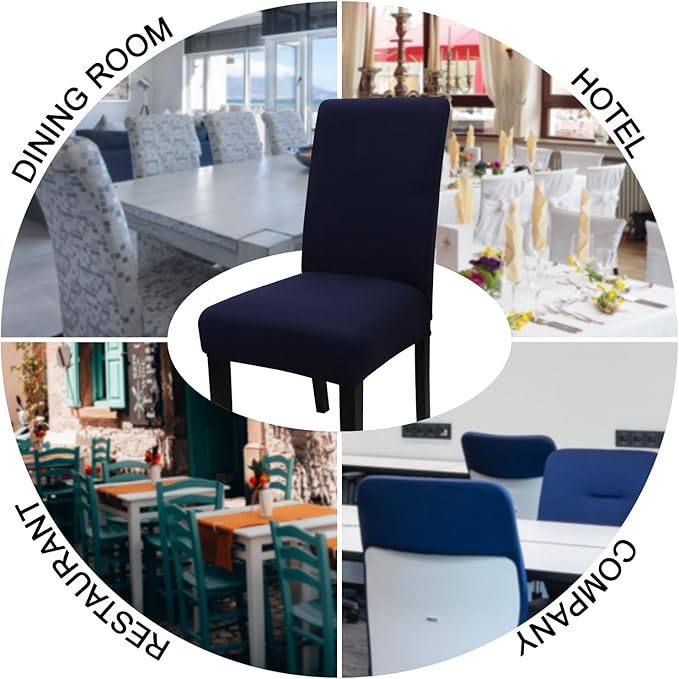 JQinHome 6 Pcs Dining Chair Slipcover,High Stretch Removable Washable Chair Seat Protector Cover for Home Party Hotel Wedding Ceremony (Navy Blue)