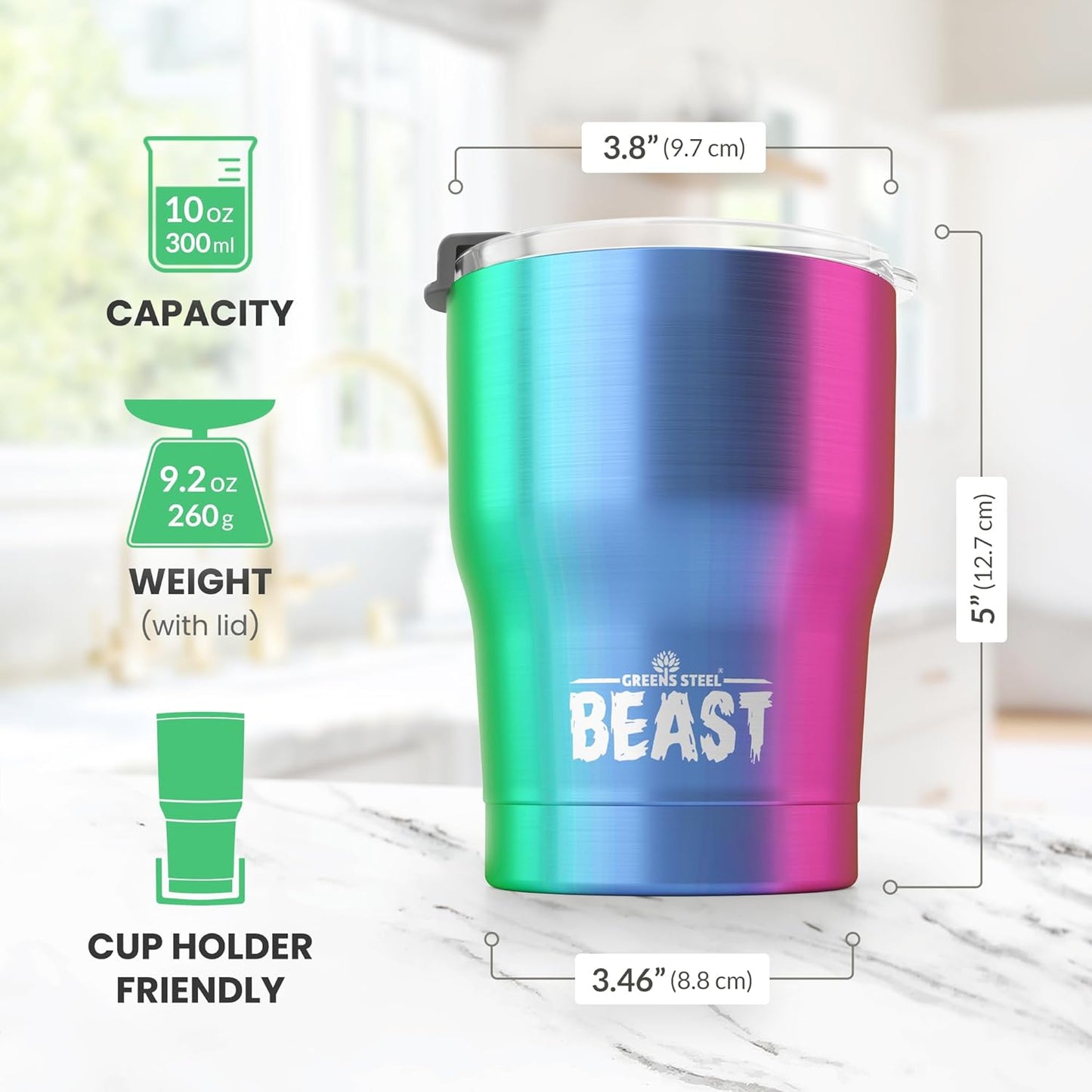 Beast 10 oz Tumbler Stainless Steel Vacuum Insulated Coffee Ice Cup Double Wall Travel Flask (Rainbow)