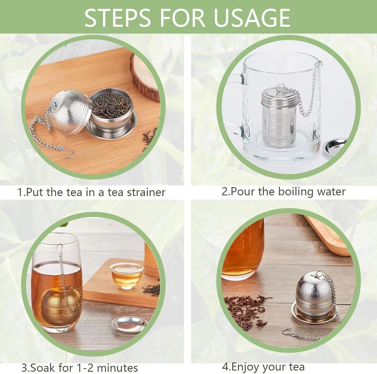 Tea Strainer Tea Infuser for Loose Tea, Tea Steeper 304 Stainless Steel Tea Mesh Strainer with Lid and Drip Tray, 2 Pack Tea Diffuser with Chain Hook, Tea Ball to Brewing Steeping Loose Leaf