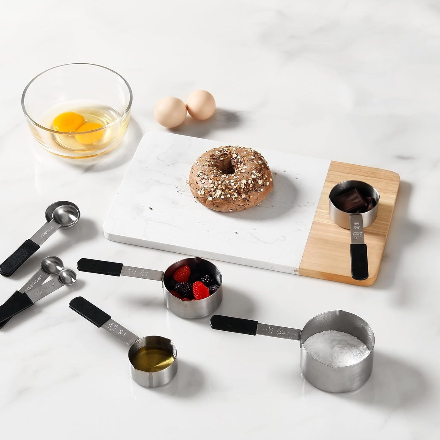 Magnetic Stainless Steel Measuring Cups & Spoons Set โ 8-Piece Stackable Set with Engraved Measurements โ Dishwasher Safe Baking Essentials