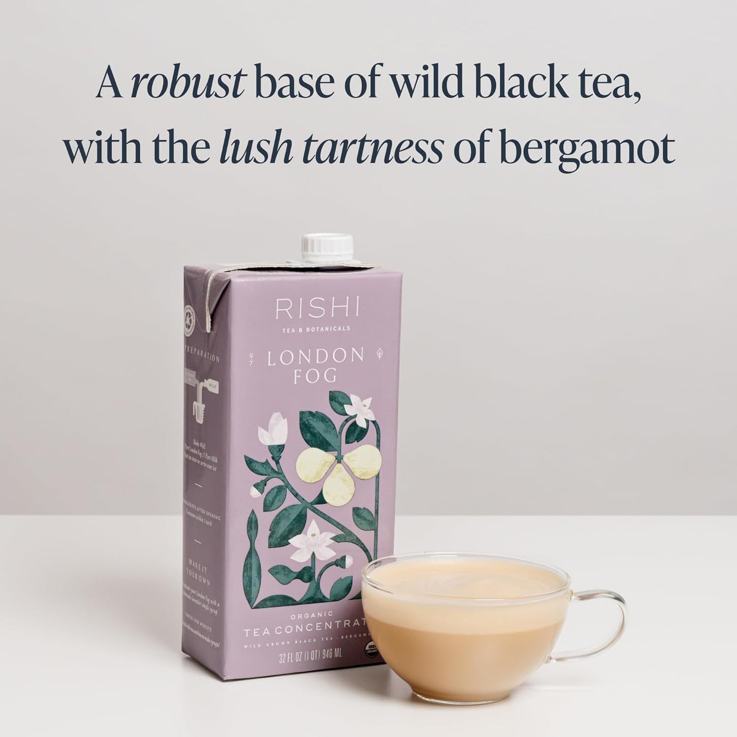 Rishi Tea London Fog Latte - Organic Black Tea Concentrate with Bergamot, Easy-to-Serve Hot or Iced Earl Grey Mix - 32 fl oz Carton, 8 Servings (Pack of 3)