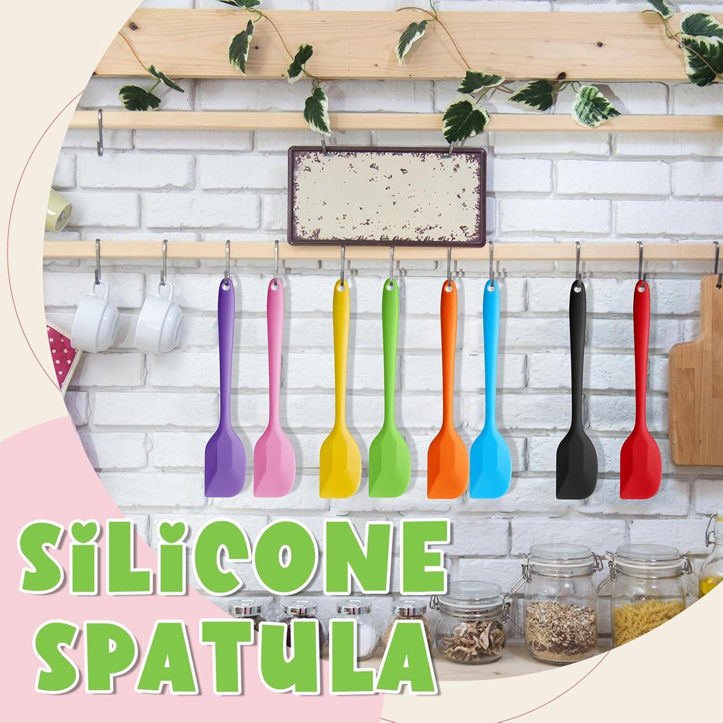 Hsei 54 Pieces Silicone Spatulas 8.1 Inch Rubber Spatula Heat Resistant Non Stick Flexible Cooking Scraper Baking Mixing Tool with Stainless Steel Inside for Kitchen Cookware Dishwasher Safe, 9 Colors