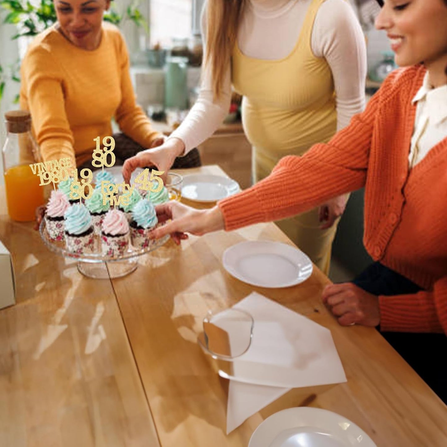 Gyufise 24Pcs 45th Birthday Cupcake Toppers Glitter Cheers to 45 Fabulous Forty Five Vintage 1980 Cupcake Picks 45th Birthday Wedding Anniversary Party Cake Decorations Supplies Gold