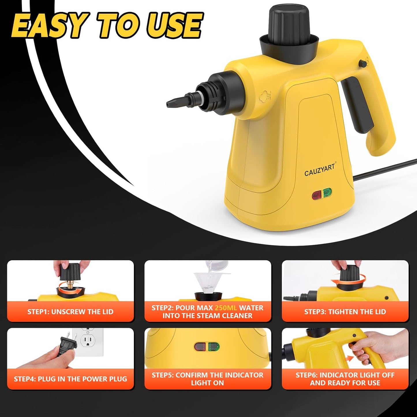 Steam Cleaner for Home, Cauzyart Pressurized HandHeld Steamer for Cleaning with 11pcs Accessories and Safety Lock, Multi-Purpose Steamer for Bathroom,Tile, Window and Car