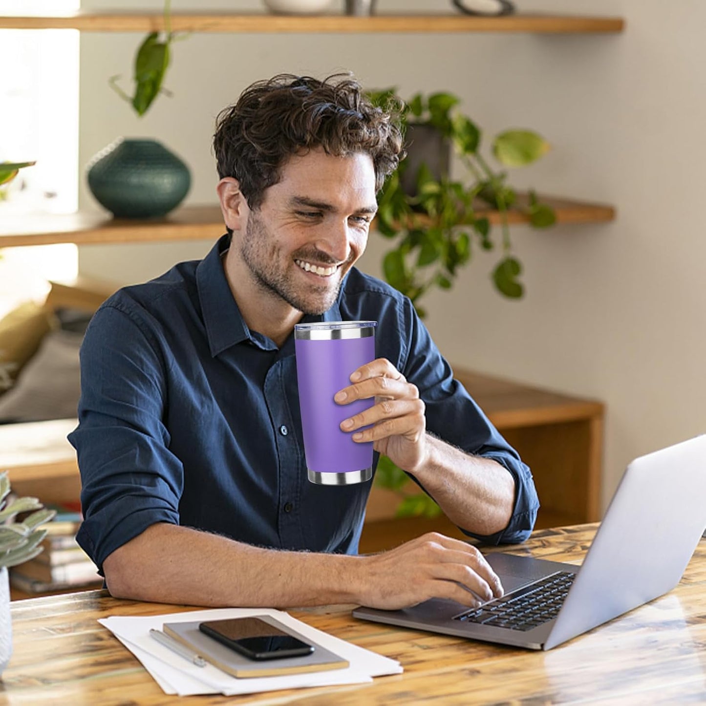 20oz Tumbler Bulk with Lid and Straw, Stainless Steel Double Wall Vacuum Insulated Travel Mug, Powder Coated Coffee Cups for Hot and Cold Drinks,Funny Gifts for Women Men(Purple,1)