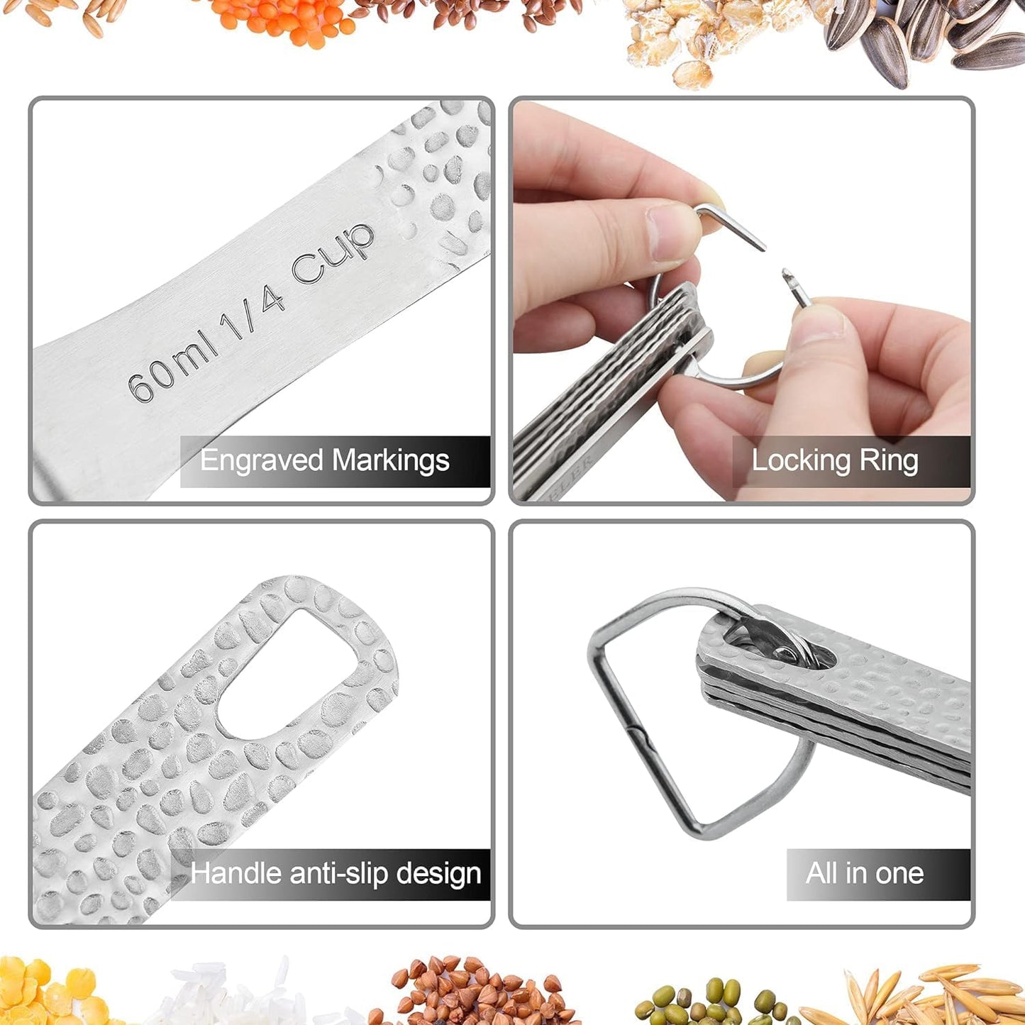 Measuring Cups and Spoons Set 13, 18/8 Stainless Steel Measuring Cups and Spoons Set for Baking and Kitchen, Metal Measuring Cups Set