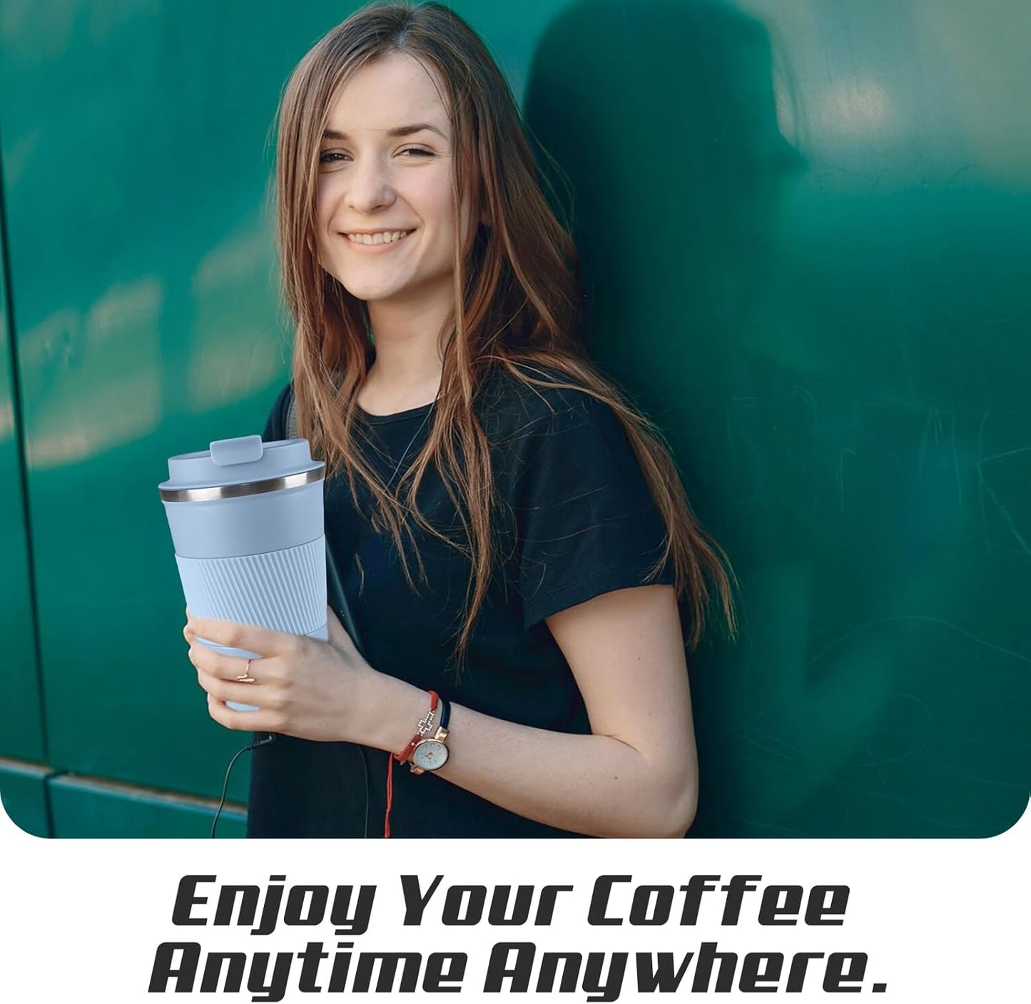 Vacuum-Insulated Stainless Steel Travel Coffee Mug, Leak-Proof Reusable Coffee Cup with Lid - Keep Hot & Cold Drinks for Hours, Durable Thermos Tumbler for Men & Women (3rd-Light Blue, 12OZ)