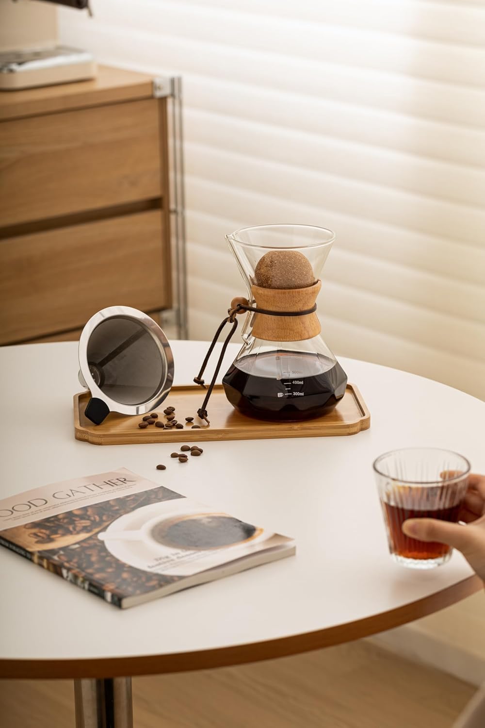 Pour Over Coffee Maker With Wood Sleeve,27oz/800mlPour Over Coffee Dripper,Pour Over Coffee Maker Set With Cork Stopper (27oz/800ml)