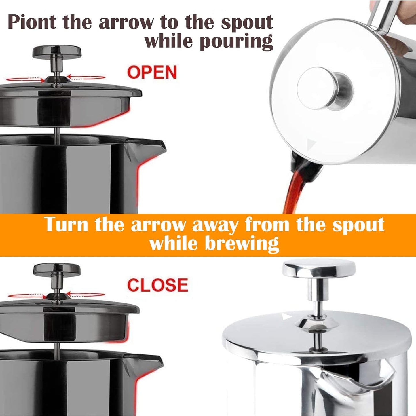 French Press Coffee Maker, 1.5L Double Insulated 304 Stainless Steel Tea Maker 4 Level Filtration System, No Coffee Grounds, Rust-Free, Dishwasher Safe 50oz Coffee Press for Family Party