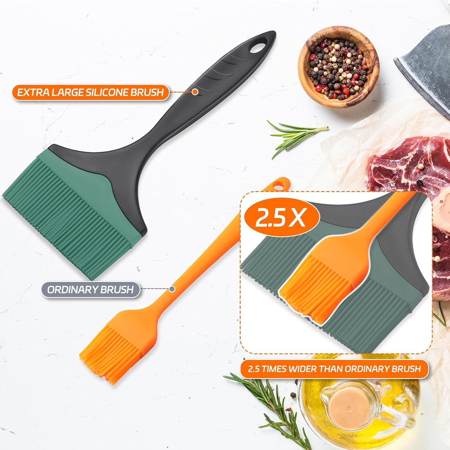 Large Silicone Grill Basting Brush - 3.95inch Extra Wide Silicone Basting Brush for Grilling,Heat Resistant Brushes Spread Oil Butter Sauce for Cooking Baking BBQ,Dishwasher Safe(Green 2)