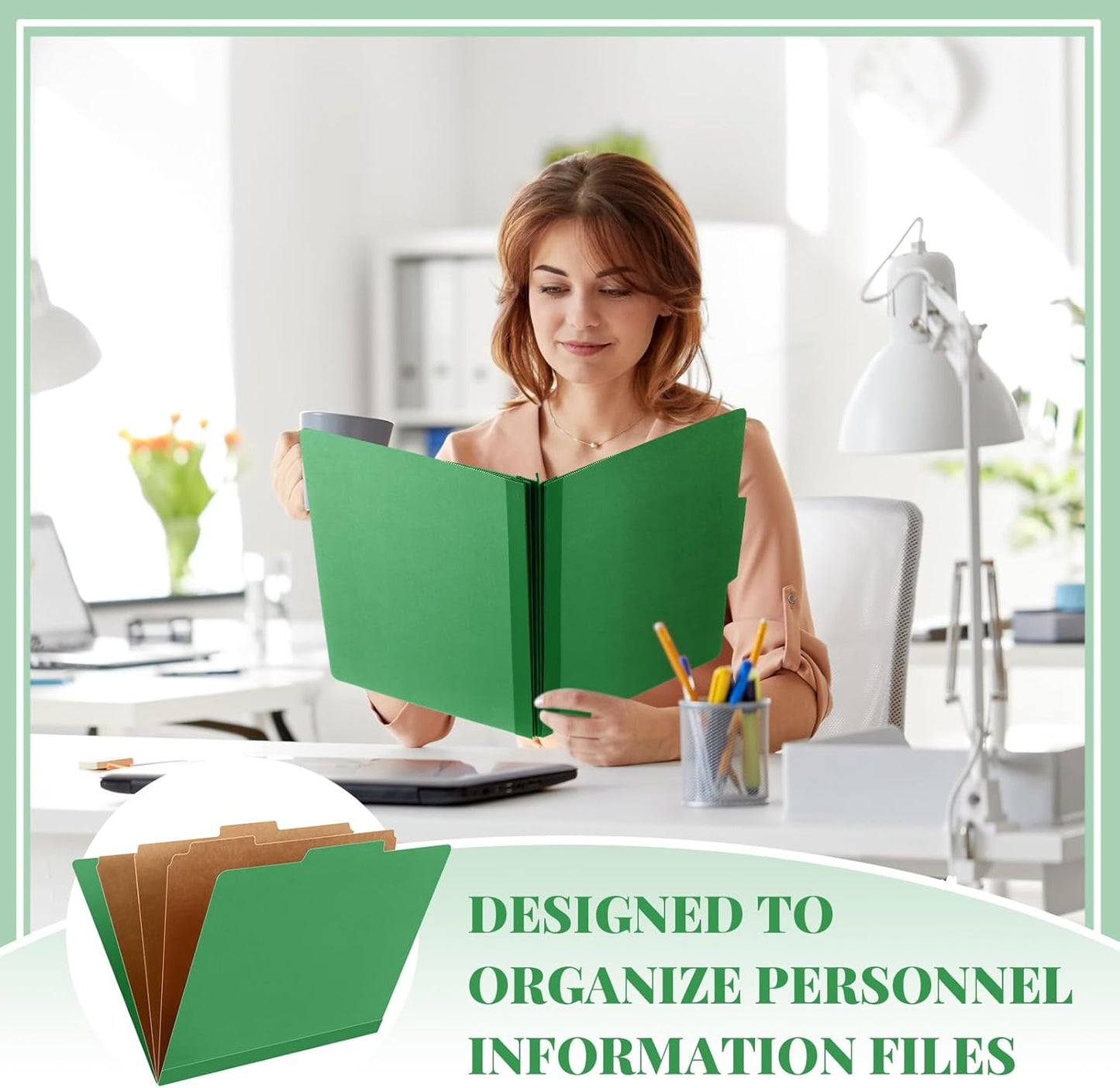 60 Pcs Classification Folders Letter Size, Back to School Supply for Teacher, Student, 3 Dividers Pressboard File Folder Bulk with 2 Fasteners, 3.5 Inch Expanding File Organizer (Green)