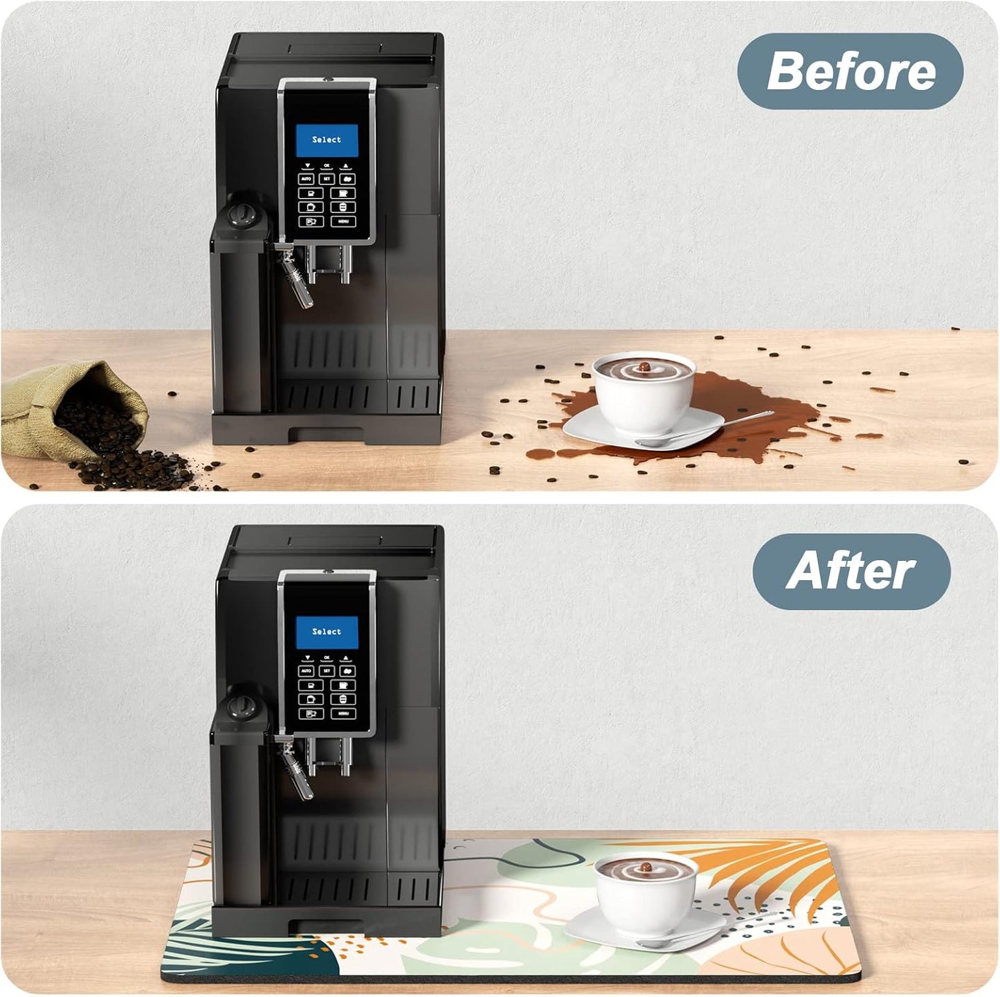 Rnivvi Coffee Mat, 16" x 24" Cute Boho Theme Coffee Bar Mats for Espresso Machine Station Accessories and Organizer, Hide Stain Rubber Backed Absorbent Dish Drying Pad for Kitchen Counter, Tropical