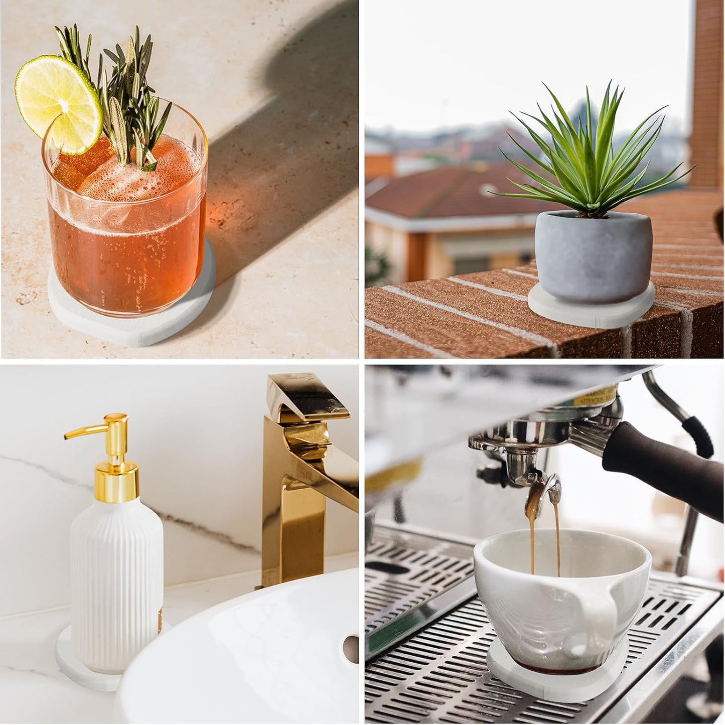 Instant Dry Stone Absorbent Diatomite Coaster Set of 4 for Drinks Wine Coffee, Modern Unique Cup Diatomaceous Earth Coasters for Coffee Table Office Desk, White