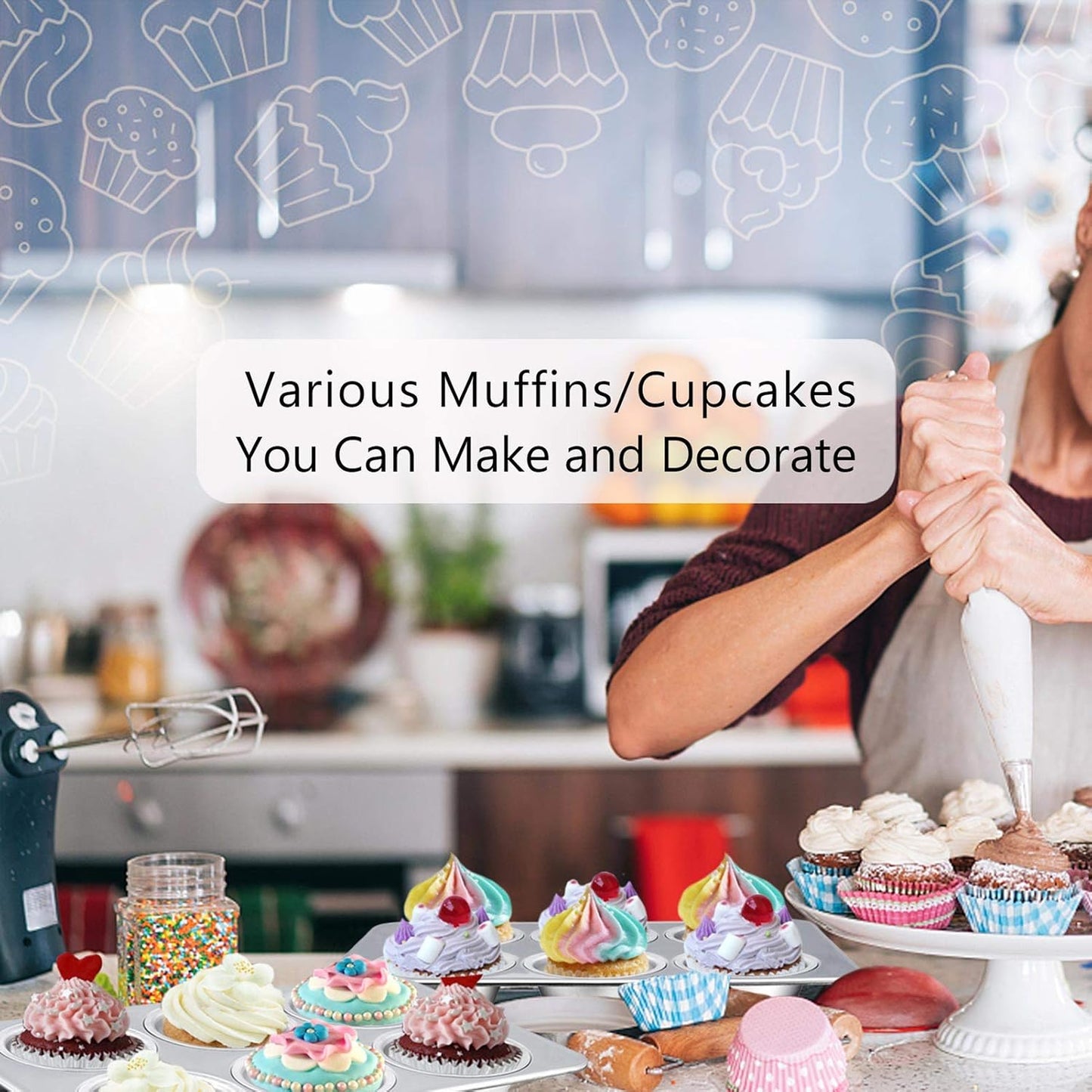 TeamFar 2 Packs Muffin Pan, Stainless Steel Muffin Cupcake Pan Tin Tray for Baking, for Mini Cakes/Tarts/Quiche, Healthy & Sturdy, Oven & Dishwasher Safe (6-Cup)