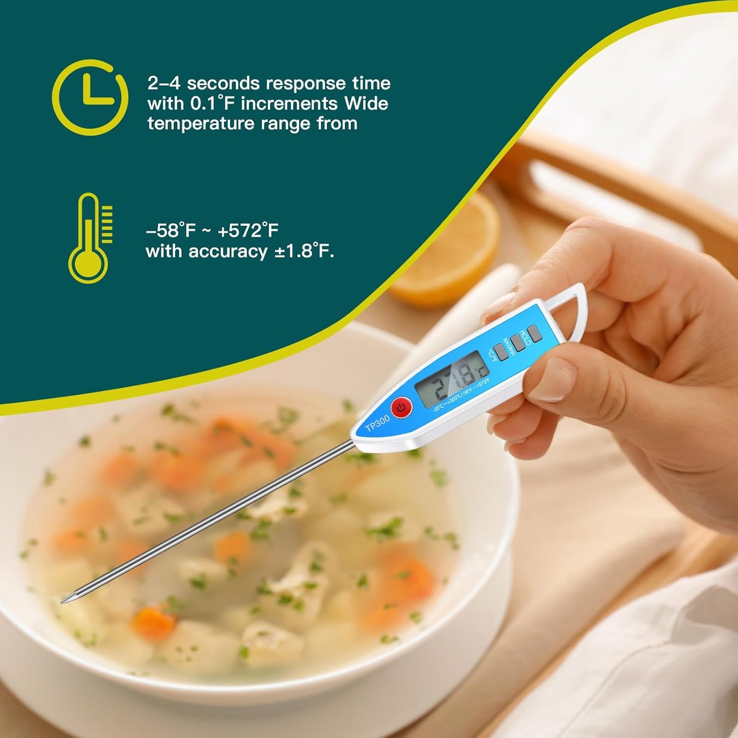 10 Set Waterproof Food Thermometer for Water, Liquid, Candle and Cooking Digital Meat Thermometer with Long Probe Instant Read for Kitchen BBQ Grill Candy (White)