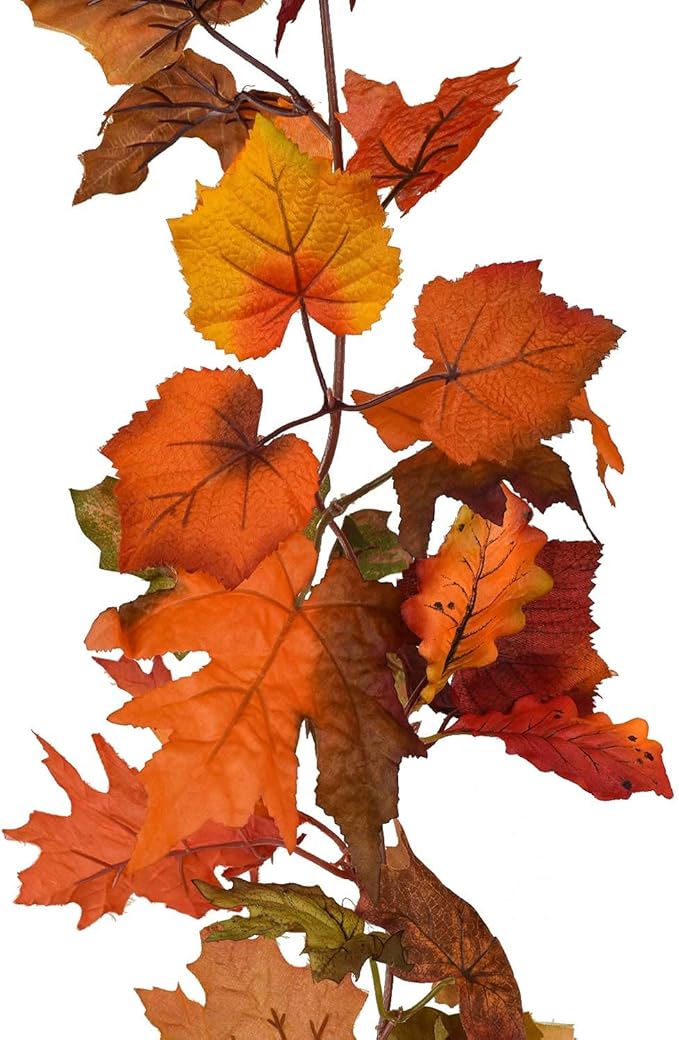Lvydec 2 Pack Fall Maple Garland - 5.9ft/Piece Artificial Fall Foliage Garland Colorful Autumn Decor for Home Wedding Party (Mixed Color)