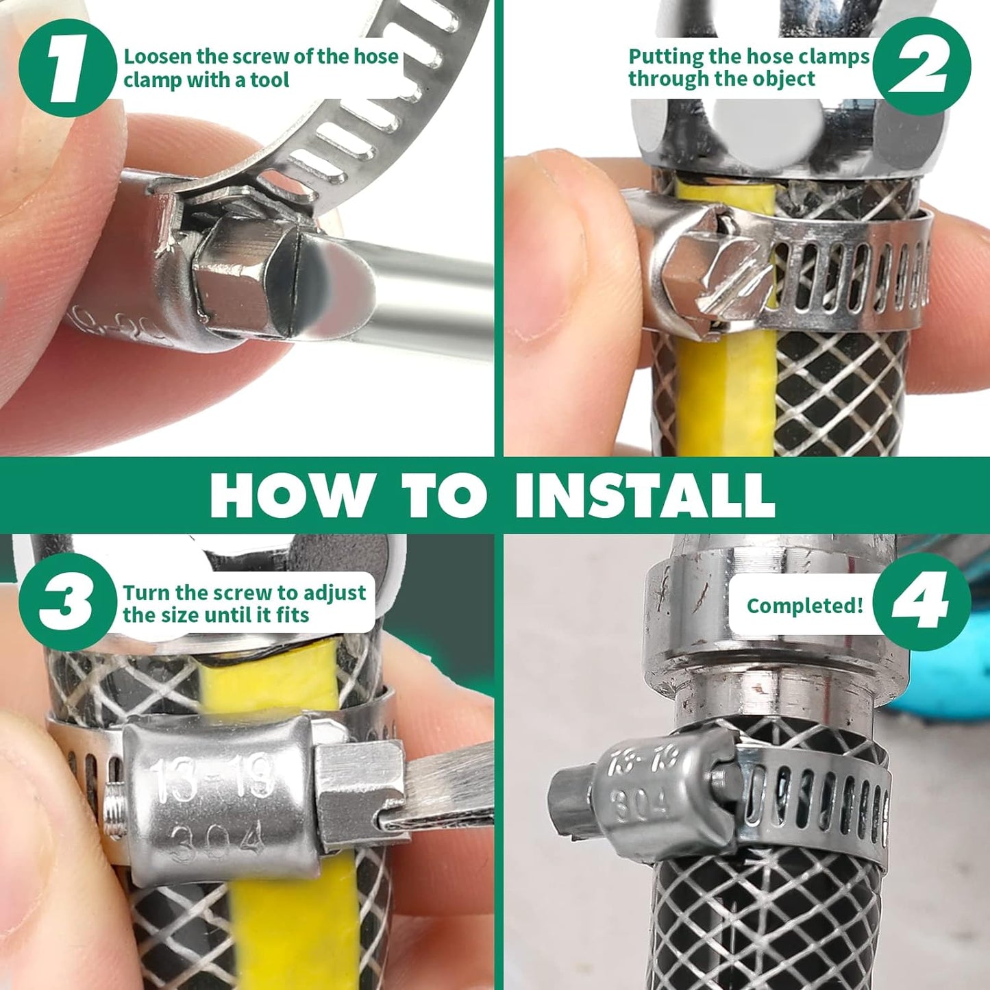 10PCS Hose Clamps Stainless Steel Adjustable 13/16"– 1-1/2"(21-38mm) Worm Gear Hose Clamp, Heavy Duty Metal Small Hose Clamps for Automotive, Pipe, Radiator Plumbing, Fuel Line