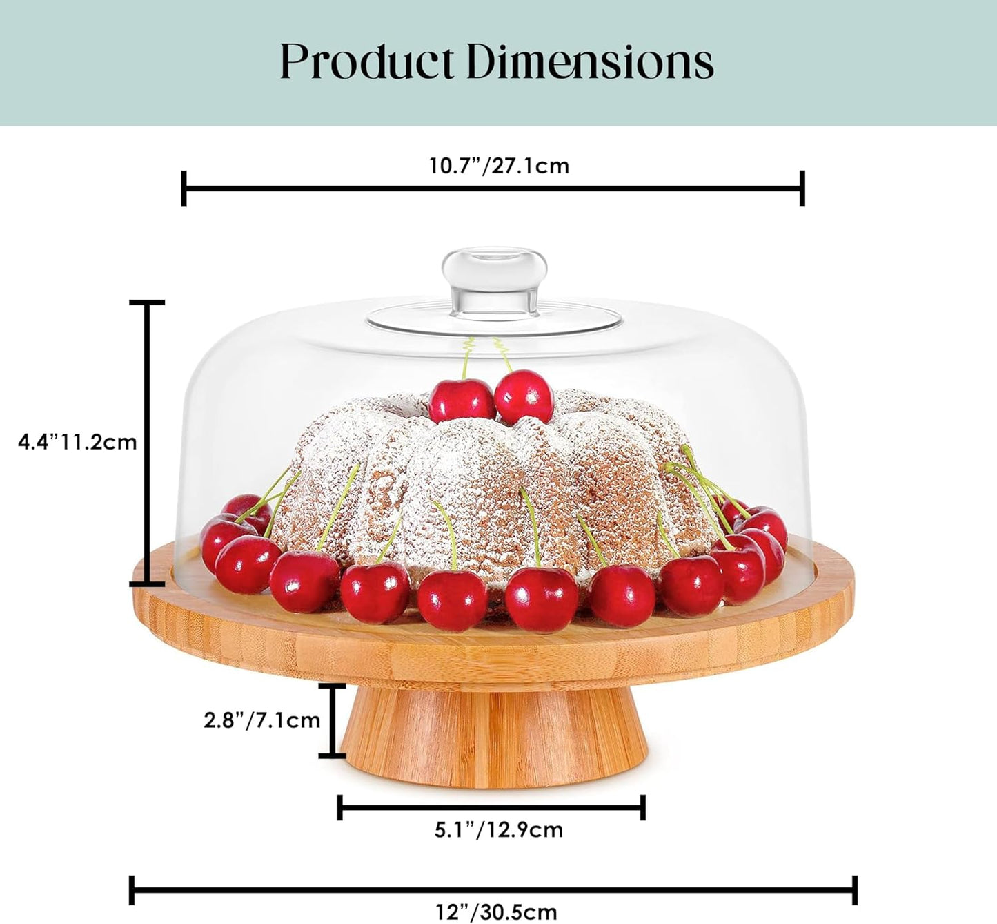 Homeries Bamboo Cake Stand with Lid, Cake Plate, (6 in 1) Multi-Functional Serving Platter, Large Cake Stand with Dome, Cake Display Stand with lid & Cake Dome - Use as Cake Holder, Cake Cover