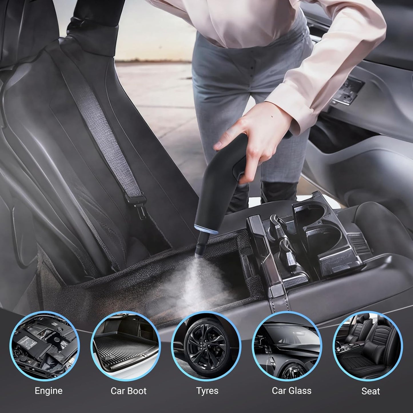 Handheld Pressurized Steam Cleaner. 4Bar for Home, Kitchen, Bathroom, 15s Heat-Up, 6 Adjustable Levels, Large 42.27oz Tank, Portable Steamer for Tile, Grout, Floor, Shower, Walls with 12 Accessories