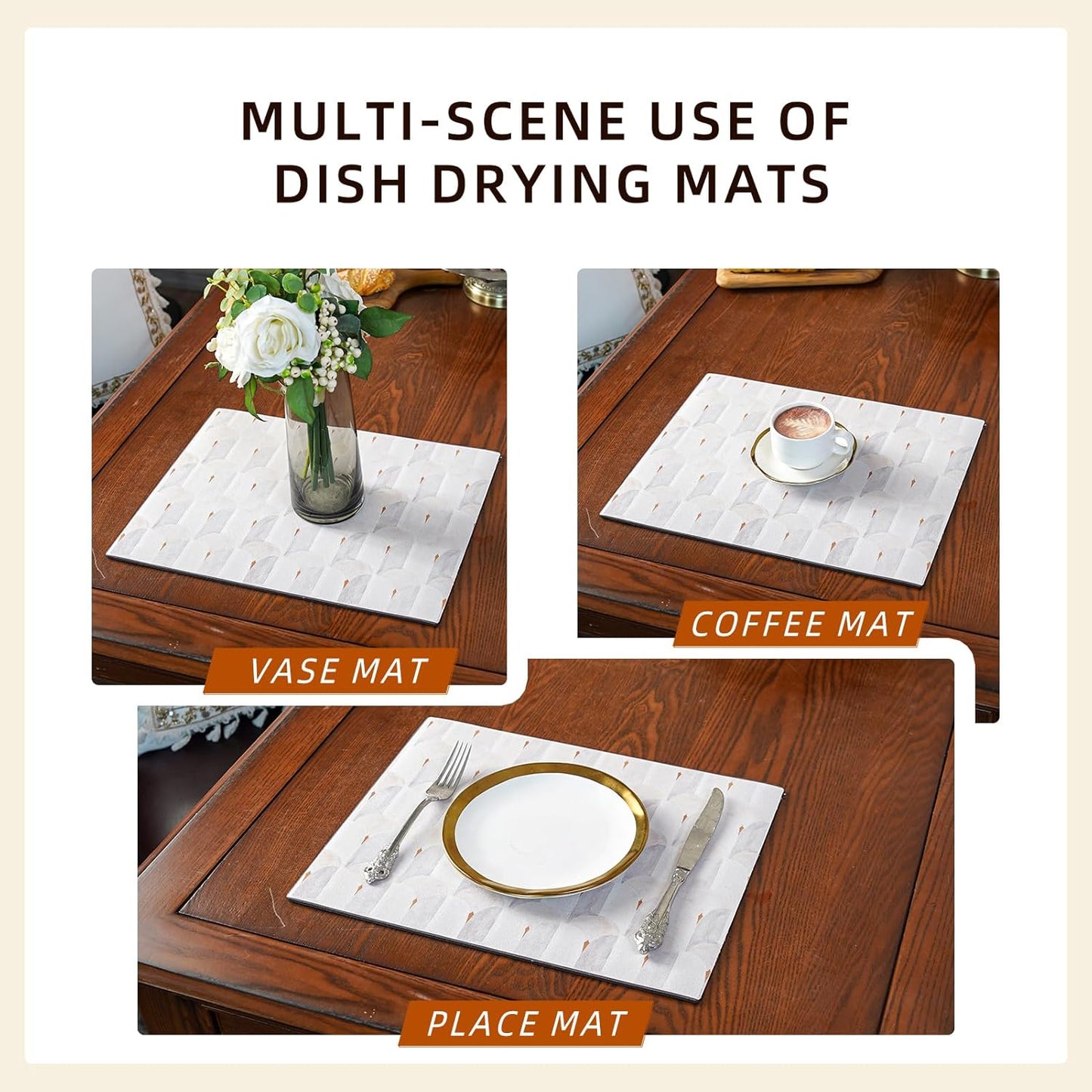 Dish Drying Mat Diatomaceous Earth Soft Coffee Mat Absorbent Silicone Kitchen Counter Mat for Home Kitchen Bathroom Coffee Bar (Sector Geometry, 16 x 24 Inches)