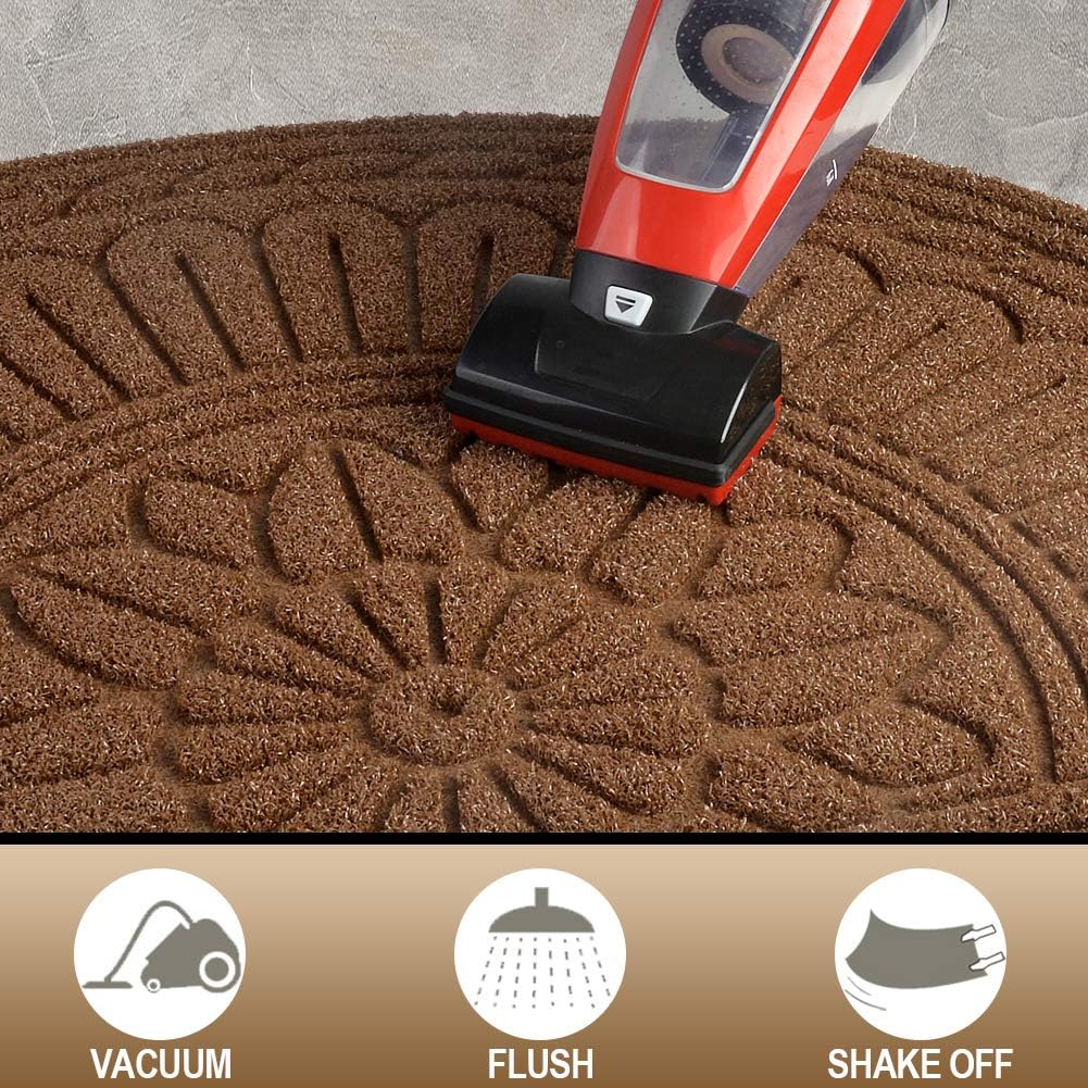 Mibao Door Mat Outdoor Indoor, 23.5" x 35.5", Half Round Door Mats, Non-Slip Front Door Mats Outdoor, Dirt Trapper Welcome Mats for Front Door, Back Door, Shoe Scraper, Coffee