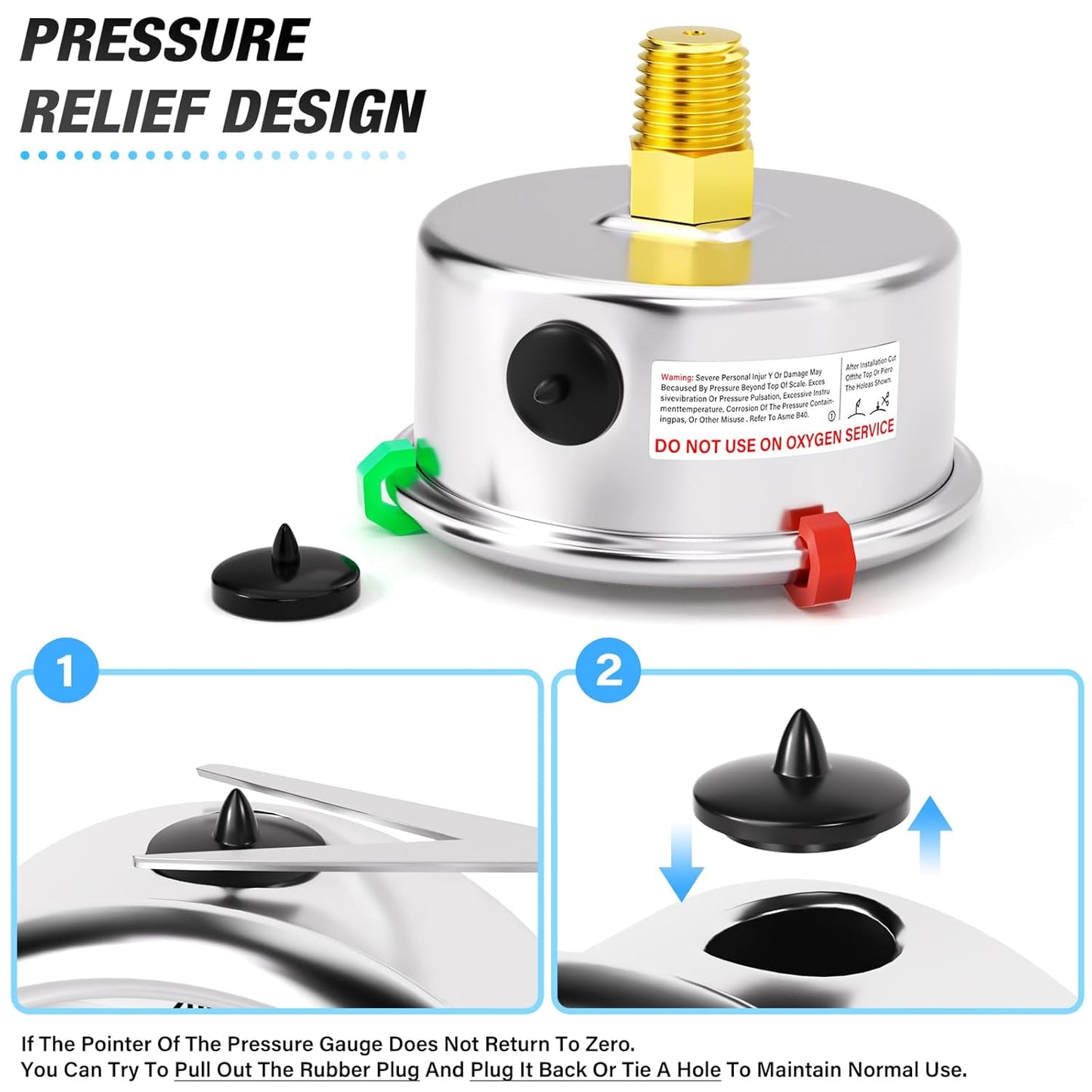 MEANLIN MEASURE -30inHG~60Psi Vacuum Pressure Gauge 1/8" NPT 2.5" FACE DIAL, Stainless Steel Liquid Filled Pressure Gauge WOG Water Oil Air Center Back Mount (with 2PCS Snaps)
