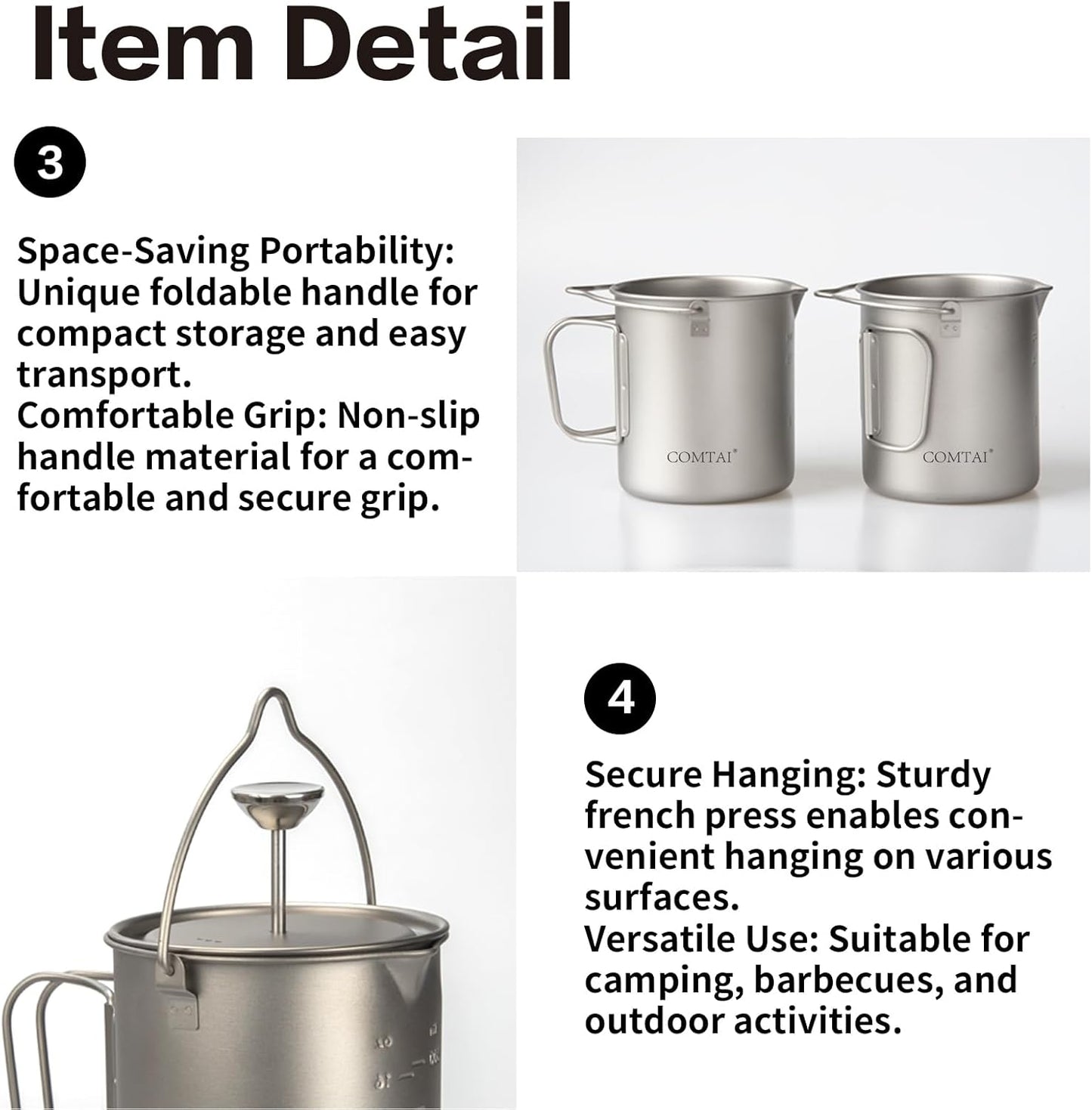 Titanium French Press Pot 750mL/25 fl oz Coffee Maker Camping with Lid and Filter Titanium French Press Cup Backpacking for Outdoor Hiking Camp