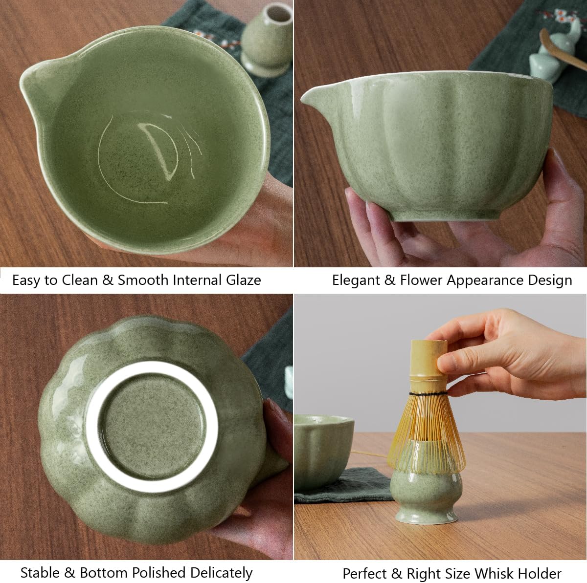 Matcha Kit, 7 Pcs Japanese Matcha Whisk Set Includes Matcha Bowl with Spout, Bamboo Whisk, Chasen Holder, Stainless Sifter, Scoop and Rest, Tea Towel, Matcha Tea Set Gift for Family/Friend
