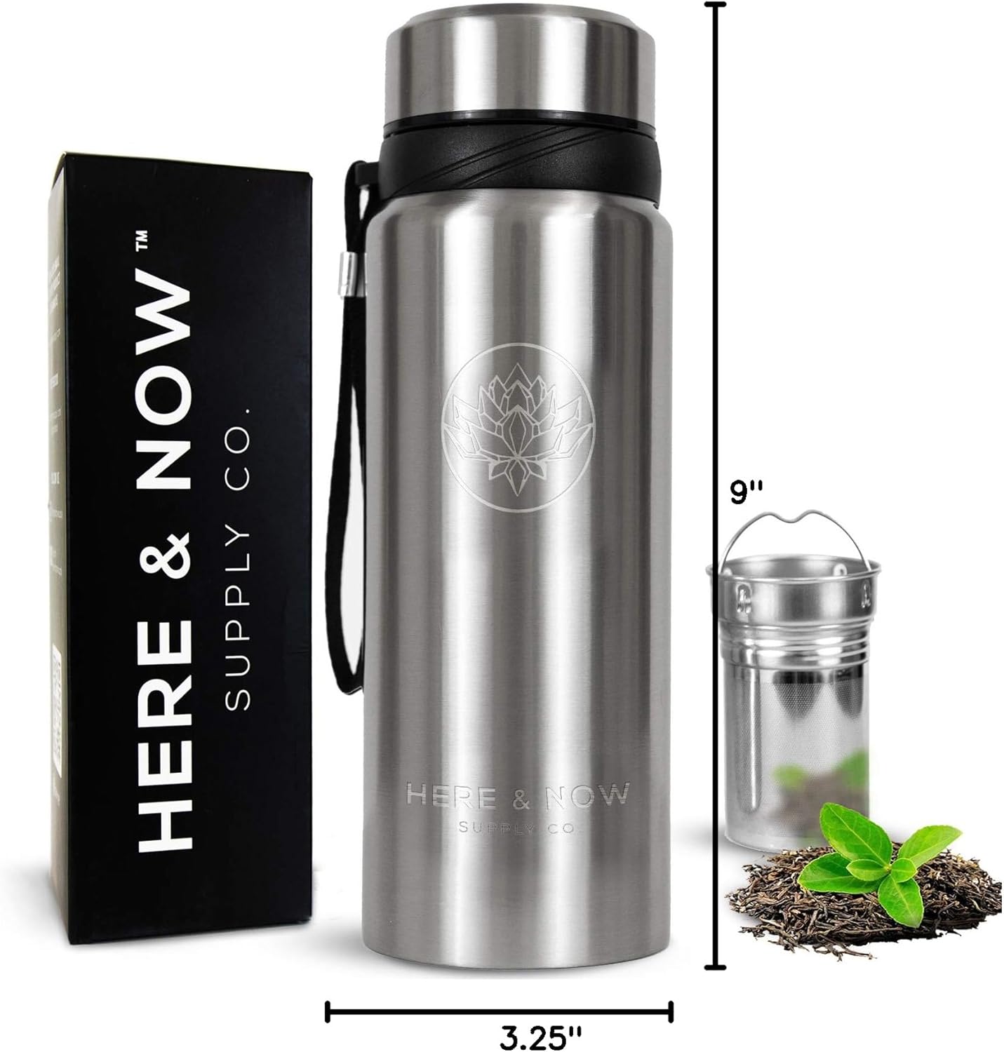 London Sip 25 oz Multi-Function Travel Mug and Tumbler Tea Infuser Water Bottle Fruit Infuser Flask Hot and Cold Double Wall Stainless Steel Coffee Thermos, Cosmic Silver