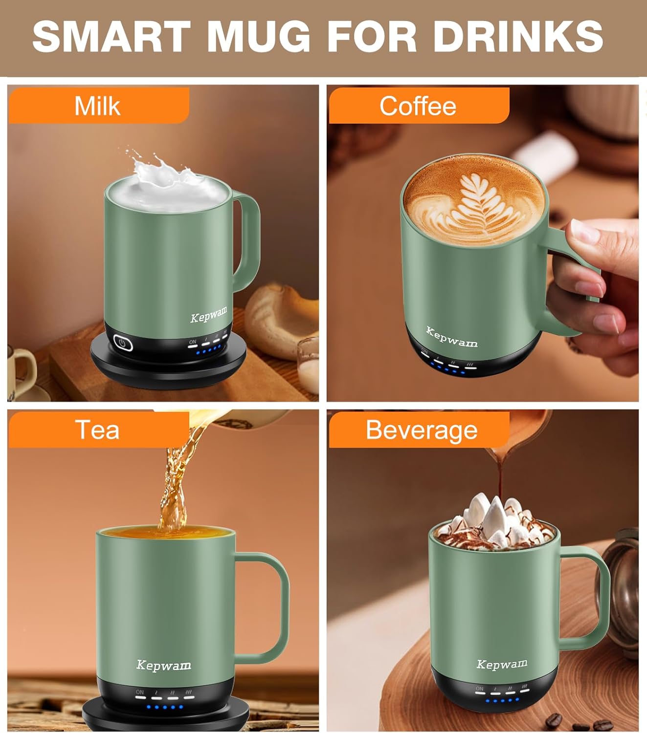 Heated Coffee Mug T1-14oz Fast Heating & Longer Battery Life Self Heating Coffee Mug Hot to 149℉ - Touch & App Controlled Mug Coffee and Hot Beverage Warmer, Gifts for Women and Men