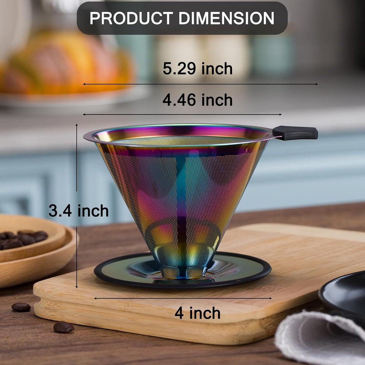 Pour Over Coffee Dripper INSINTAR Reusable Stainless Steel Coffee Filter Paperless Metal Coffee Strainer Single Cup Coffee Maker 1-4 Cup for Camping,Travel,Office and Home(Titanium Iridescent)