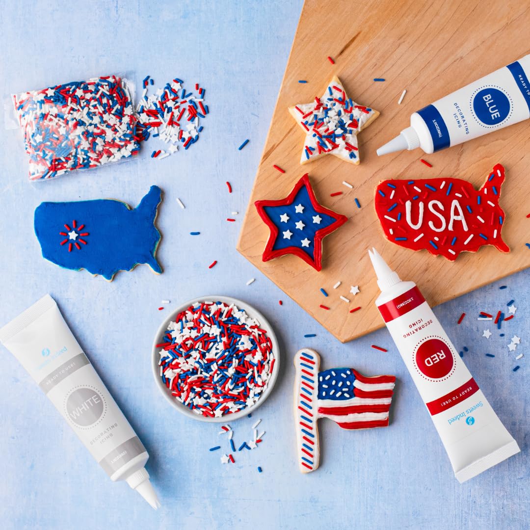 Sweets Indeed Frosting Kit plus Sprinkles Frosting Tubes nozzles 11.71 ounces Perfect for baking and cookie decoarting (Patriotic)