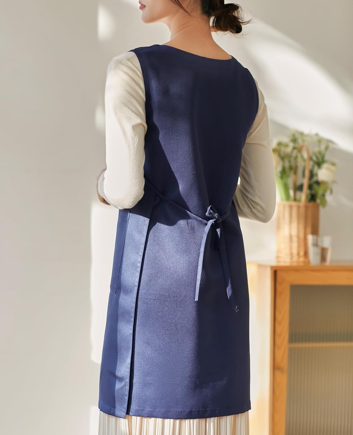 Women Cobbler Apron Japanese Style Aprons with 3 Pockets for Work Chef Kitchen