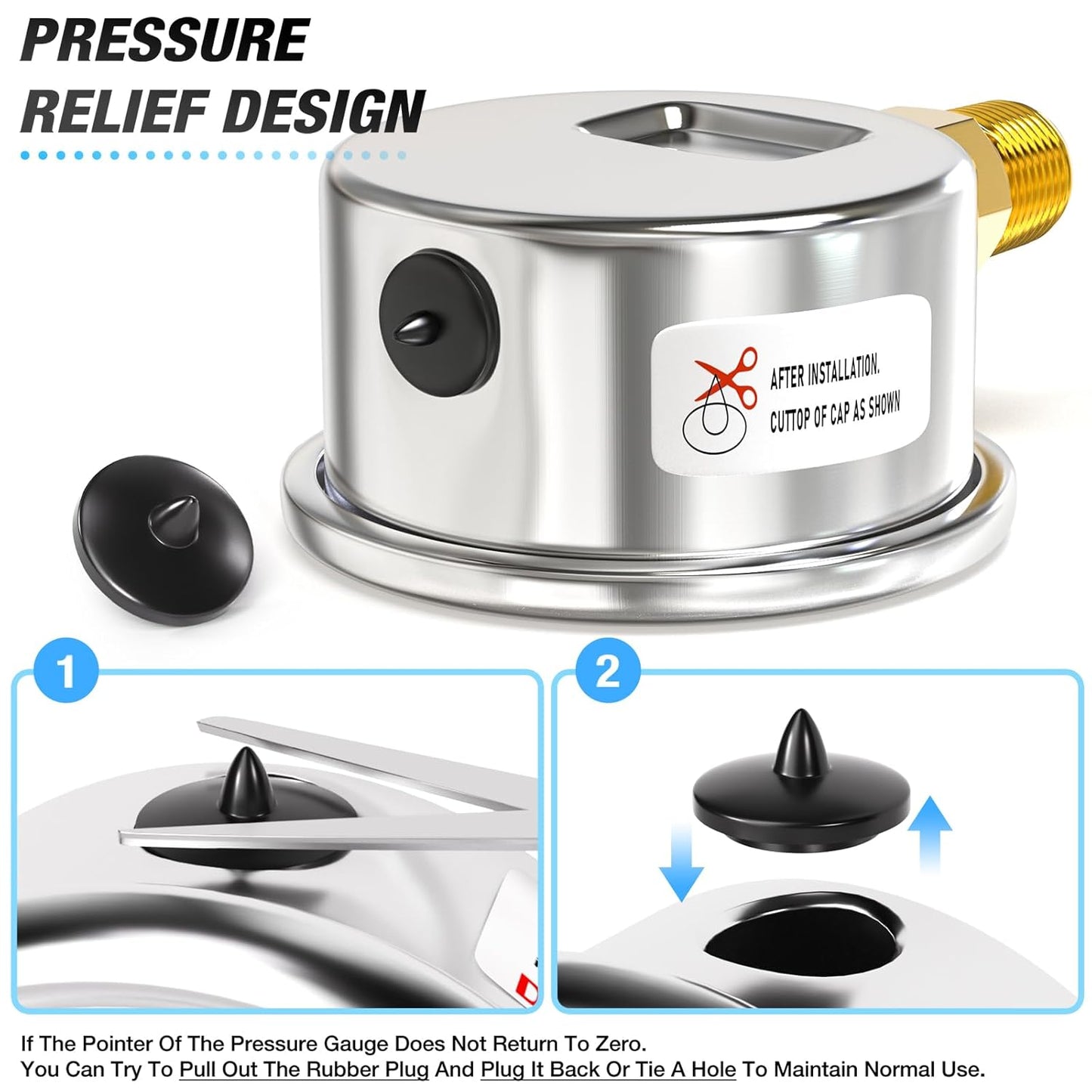 MEANLIN MEASURE 0~30Psi Dry Low Pressure Gauge Stainless Steel 1/4" NPT 2" FACE DIAL Waterproof for Pool Sand Filter Water Oil Air Pressure Test Lower Mount, with 1/2" NPT and 3/8" NPT Hex Bushing