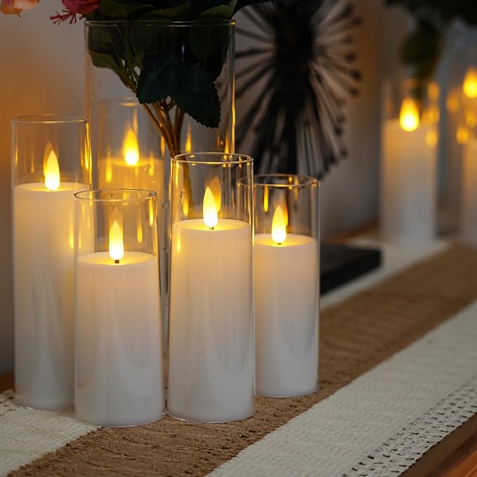 Homemory Pure White Acrylic Flameless LED Candles, Battery Operated With Remote Control and Timer, Electric Fake Candles for Wedding, Home Decor, Set of 9