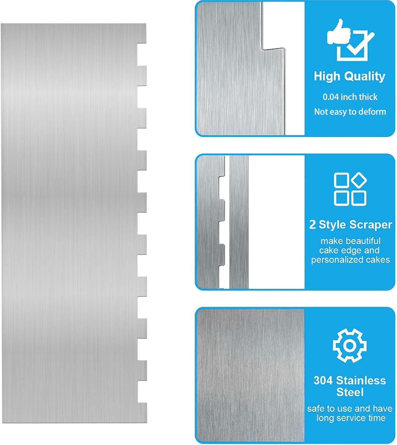 8.7 Inche Stainless Steel Cake Scraper,Double Sided Patterned Edge Stripe Edge Smoother Scraper Cake Decorating,Cake Decorating Comb Cake Scraper (1, 1-1)