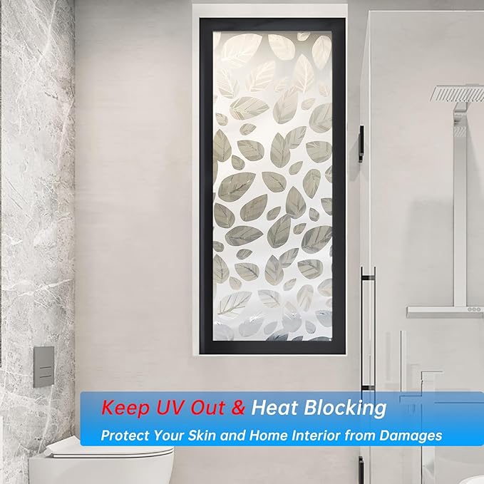 Window Privacy Film with Installation Tools,Static Cling, Anti UV, Heat Control, Ideal for Home Shower Office Glass Door (Leaf White (Glue-Free), 23.6X78.7Inch)