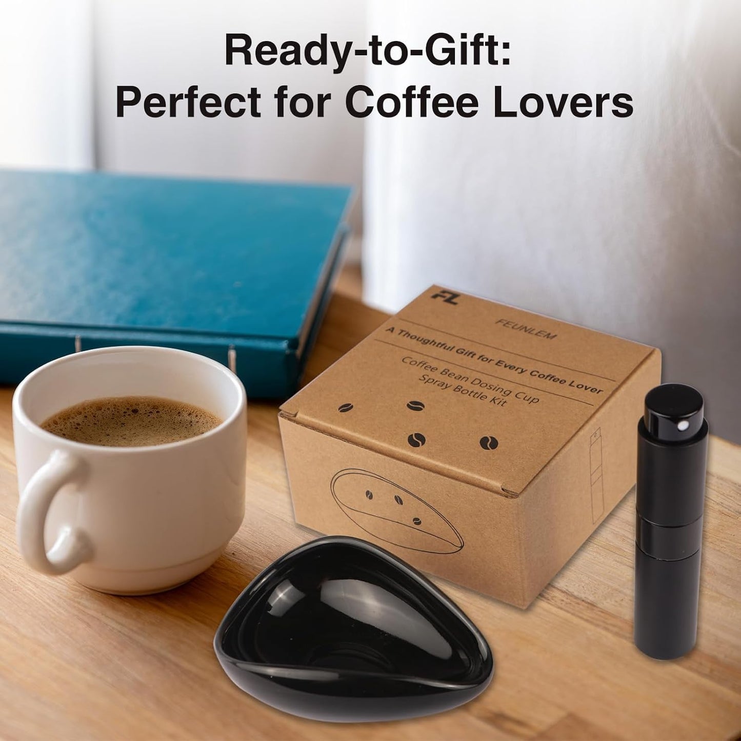 Coffee Bean Dosing Cup and Spray Bottle Set - Ceramic Espresso Accessories Kit, 8ml Static Reducing Sprayer for Cafe, Home Use | Barista-Approved Dosing Tools (Black)