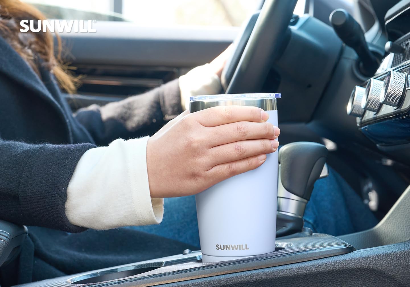 SUNWILL Travel Coffee Tumbler 20 oz, Insulated Mug with Lid, Stainless Steel Cup for Hot and Cold Drinks, Powder Coated Iceberg